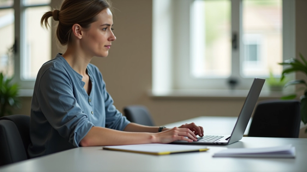 Osoba pracující v moderním coworking prostoru s laptopem a poznámkovým blokem, soustředěná na úkol